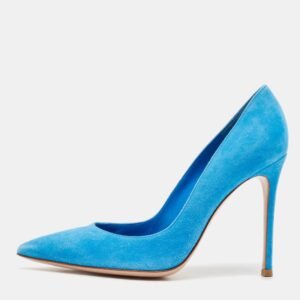 Gianvito Rossi Blue Suede Pointed Toe Pumps Size 37
