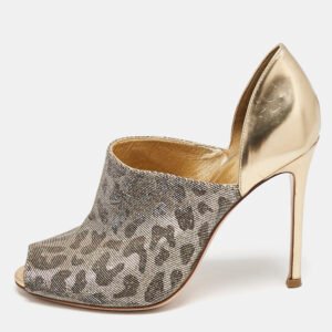 Gianvito Rossi Silver/Gold  Glitter and Leather Peep Toe Pumps Size 37