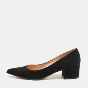 Gianvito Rossi Black Suede Pointed Toe Piper Block Heel Pumps Size 39