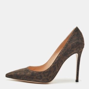 Gianvito Rossi Dark Brown Metallic Lurex Fabric Gianvito Pointed Toe Pumps Size 39