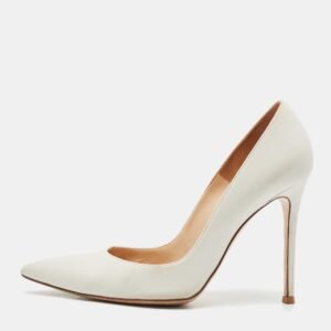 luxury-women-gianvito-rossi-used-shoes-p1152108-003 Gianvito Rossi White Leather Gianvito 105 Pointed Toe Pumps Size 39