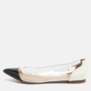 Gianvito Rossi White/Black Patent Leather and PVC Plexi Pointed Toe Ballet Flats Size 38.5