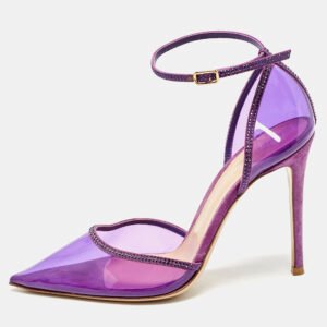 Gianvito Rossi Purple PVC and Crystal Embellished Suede Sabin Ankle Strap Pumps Size 39