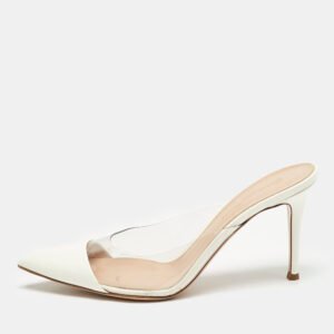 Gianvito Rossi Cream Patent Leather and PVC Elle Mules Size 39