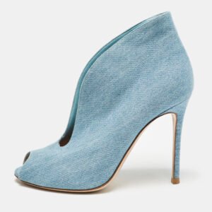 Gianvito Rossi Blue Denim Fabric Vamp Peep Toe Booties Size 38
