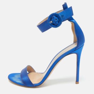 Gianvito Rossi Blue Satin Portofino Ankle Strap Sandals Size 39.5