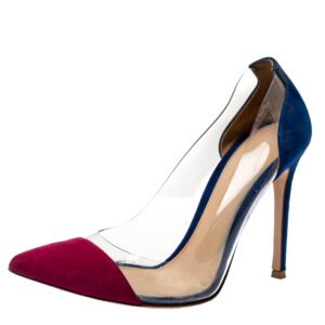 Gianvito Rossi Burgundy/Blue Suede and PVC Plexi Pumps Size 36