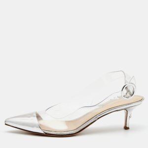 Gianvito Rossi Silver Leather and PVC Slingback Pumps Size 40