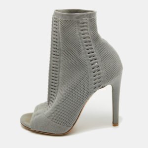 Gianvito Rossi Grey Knit Fabric Open Toe Ankle Boots Size 38