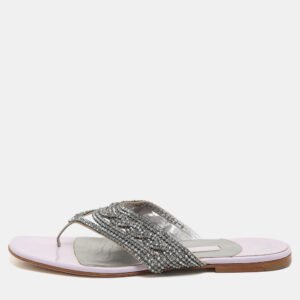 Gina Purple Crystal Embellished Thong Flats Size 37