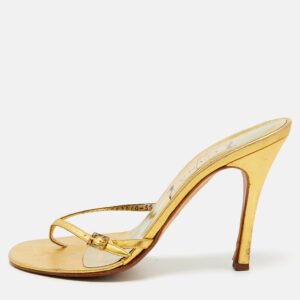 Gina Gold Leather Thong Sandals Size 38.5