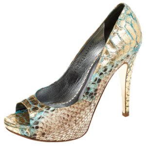 Gina Multicolor Python Leather Peep Toe Platform Pumps Size 39