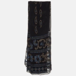Giorgio Armani Le Collezioni Black Paisley Embroidered Silk Chiffon Stole
