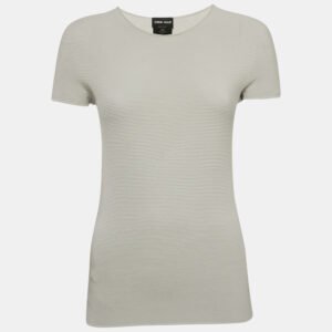 Giorgio Armani Grey Knit Links-Stitch Viscose Short Sleeve Jumper M