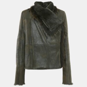 Meteo Khaki Green Rabbit Leather and Fur Jacket S