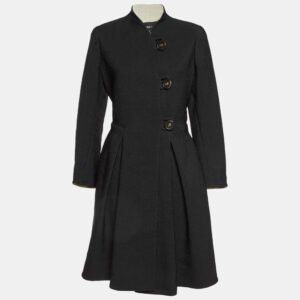 giorgio armani black textured crepe single breasted coat l