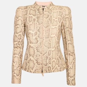 Giorgio Armani Pink Textured Python Leather Zip-Up Jacket S