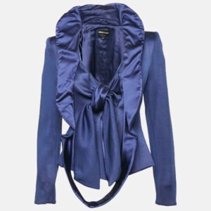 giorgio armani blue crepe tie-up blazer m