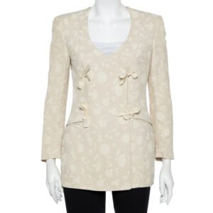 Giorgio Armani Cream Floral Jacquard Tie Detail Vintage Blazer XS