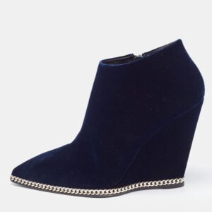 Giuseppe Zanotti Navy Blue Chain Link Ankle Boots Size 41