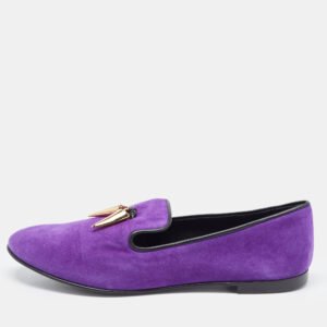Giuseppe Zanotti Purple Suede Kevin Shark Tooth Tassel Smoking Slippers Size 41