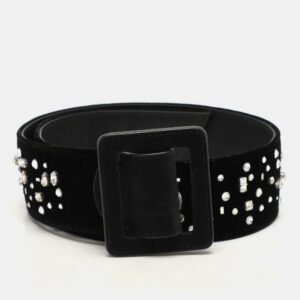 Giuseppe Zanotti  Black Velvet Crystal Embellished Waist Belt M