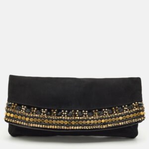Giuseppe Zanotti Black Suede Crystals Embellished Clutch