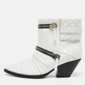 Giuseppe Zanotti White Quilted Leather Moto Boots Size 38