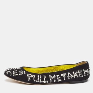 Giuseppe Zanotti Black Suede Crystal Embellished Ballet Flats Size 36