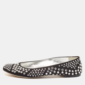 Giuseppe Zanotti Black Satin Crystal Embellished Ballet Flats Size 36