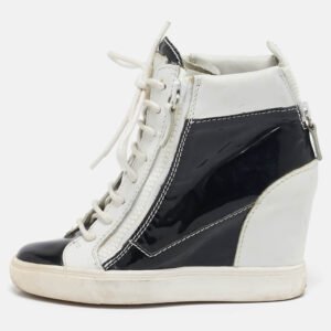 Giuseppe Zanotti Black/White Leather and Patent Leather Lorenz Wedge Sneakers Size 36