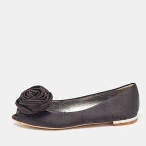 Giuseppe Zanotti Black Satin Flower Applique Ballet Flats Size 36
