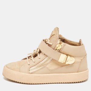 Giuseppe Zanotti Beige  Suede and Leather Double Zipper High Top Sneakers Size 37