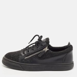 Giuseppe Zanotti Black Metallic Knit Fabric and Leather Frankie Low Top Sneakers Size 39
