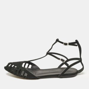 Giuseppe Zanotti Black Suede Ankle Strap Flats Size 38.5