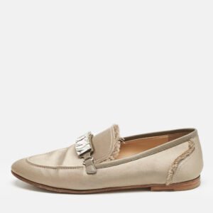 Giuseppe Zanotti Dark Beige/Grey Satin and Leather Slip On Loafers Size 39