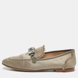 Giuseppe Zanotti Grey Satin Letizia Crystal Embellished Loafers Size 39