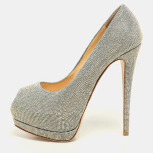 luxury-women-giuseppe-zanotti-used-shoes-p1139888-008 Giuseppe Zanotti Blue/Gold Studded Denim Peep Toe Platform Pumps Size 38