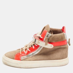 Giuseppe Zanotti Orange/Beige Suede And Patent Leather Coby High Top Sneakers Size 39