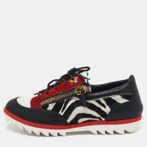 Giuseppe Zanotti Multicolor Zebra Print Pony Hair and Leather Lace Up Sneakers Size 42.5