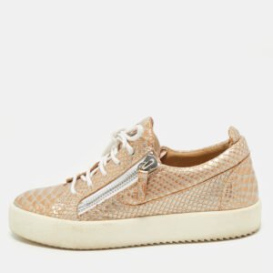 Giuseppe Zanotti Gold Croc Embossed Leather Frankie Low Top Sneakers Size 39