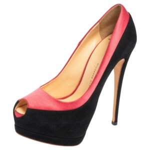 Giuseppe Zanotti Black/Pink Suede and Satin Peep Toe Platform Pumps Size 36