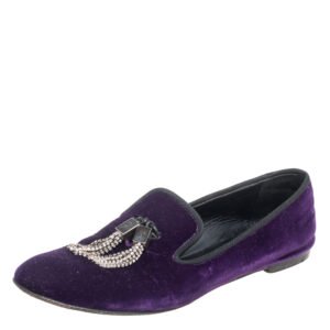 Giuseppe Zanotti  Purple Velvet Embellished Slip on Loafers Size 38