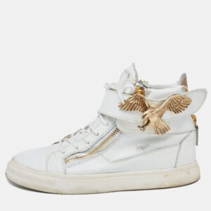 Giuseppe Zanotti White Leather Embellished High Top Sneakers Size 38.5
