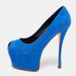 Giuseppe Zanotti Blue Suede  Sharon Peep Toe Platform Pumps Size 36.5
