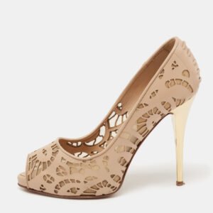 Giuseppe Zanotti Beige Leather And Net Sharon Peep-Toe Pumps Size 36.5