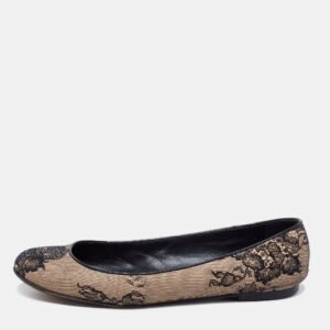 Giuseppe Zanotti Beige/Black Mesh and Leather Embellished Ballet Flats Size 37