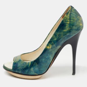 Giuseppe Zanotti Green Printed Patent Leather Peep Toe Pumps Size 36