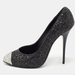 Giuseppe Zanotti Black/Silver Coarse Glitter Cap Toe Pumps Size 39