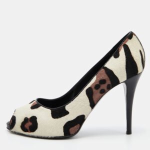 Giuseppe Zanotti Tri Color Leopard Print Calf Hair Peep Toe Pumps Size 40